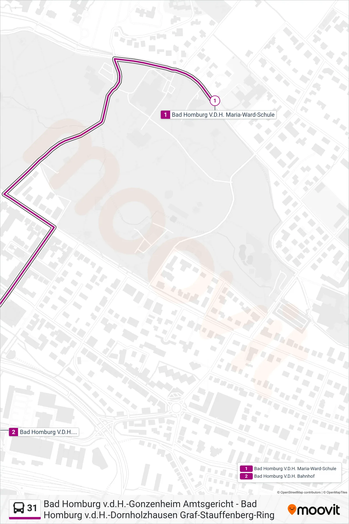 31 bus Line (Bad Homburg V.D.H. Bahnhof) route and stops on a map