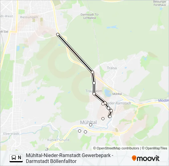 N Bus Line Map