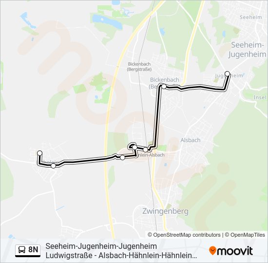Автобус 8N: карта маршрута