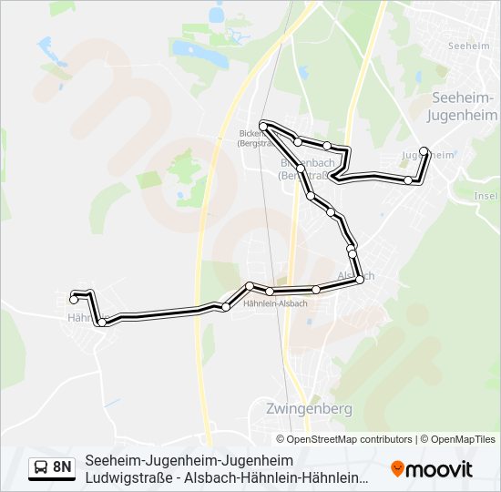 Автобус 8N: карта маршрута