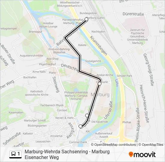 Автобус 1: карта маршрута