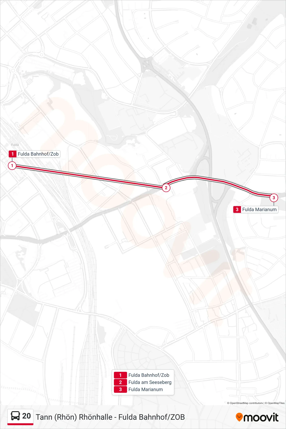 Linie 20 (Bus) Richtung Fulda Marianum: Route und Haltestellen auf der Karte