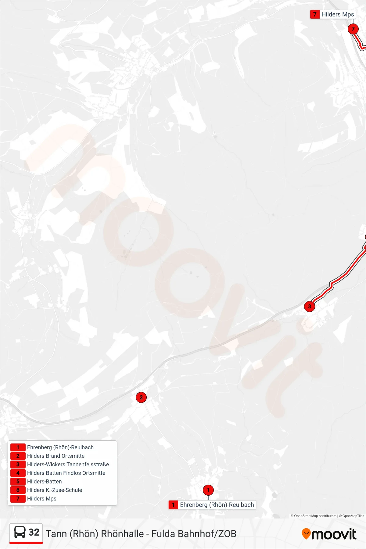 Linie 32 (Bus) Richtung Hilders Mps: Route und Haltestellen auf der Karte