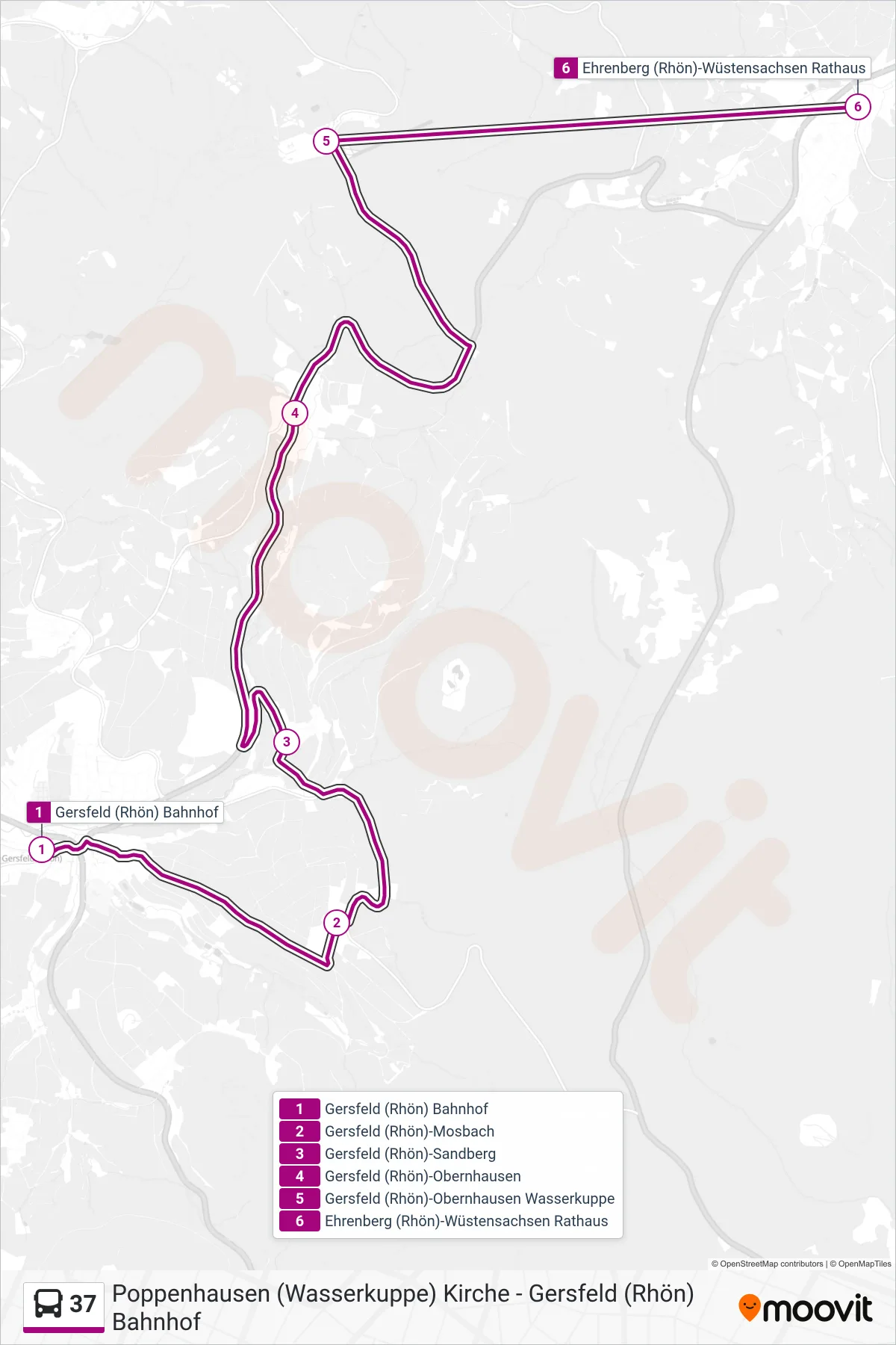 37 bus Line (Ehrenberg (Rhön)-Wüstensachsen Rathaus) route and stops on a map