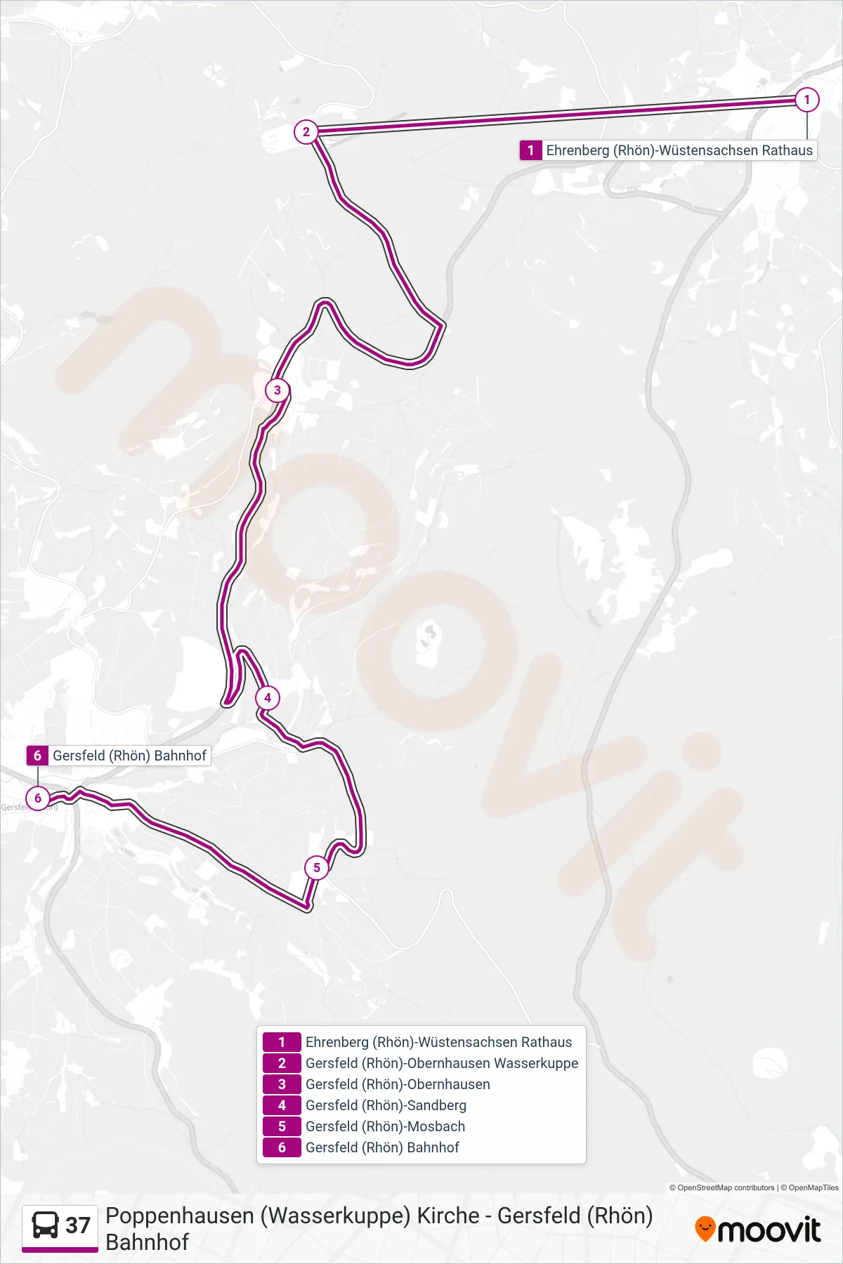 37 bus Line (Gersfeld (Rhön) Bahnhof) route and stops on a map