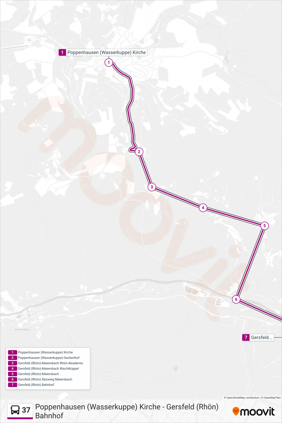 Linie 37 (Bus) Richtung Gersfeld (Rhön) Bahnhof: Route und Haltestellen auf der Karte