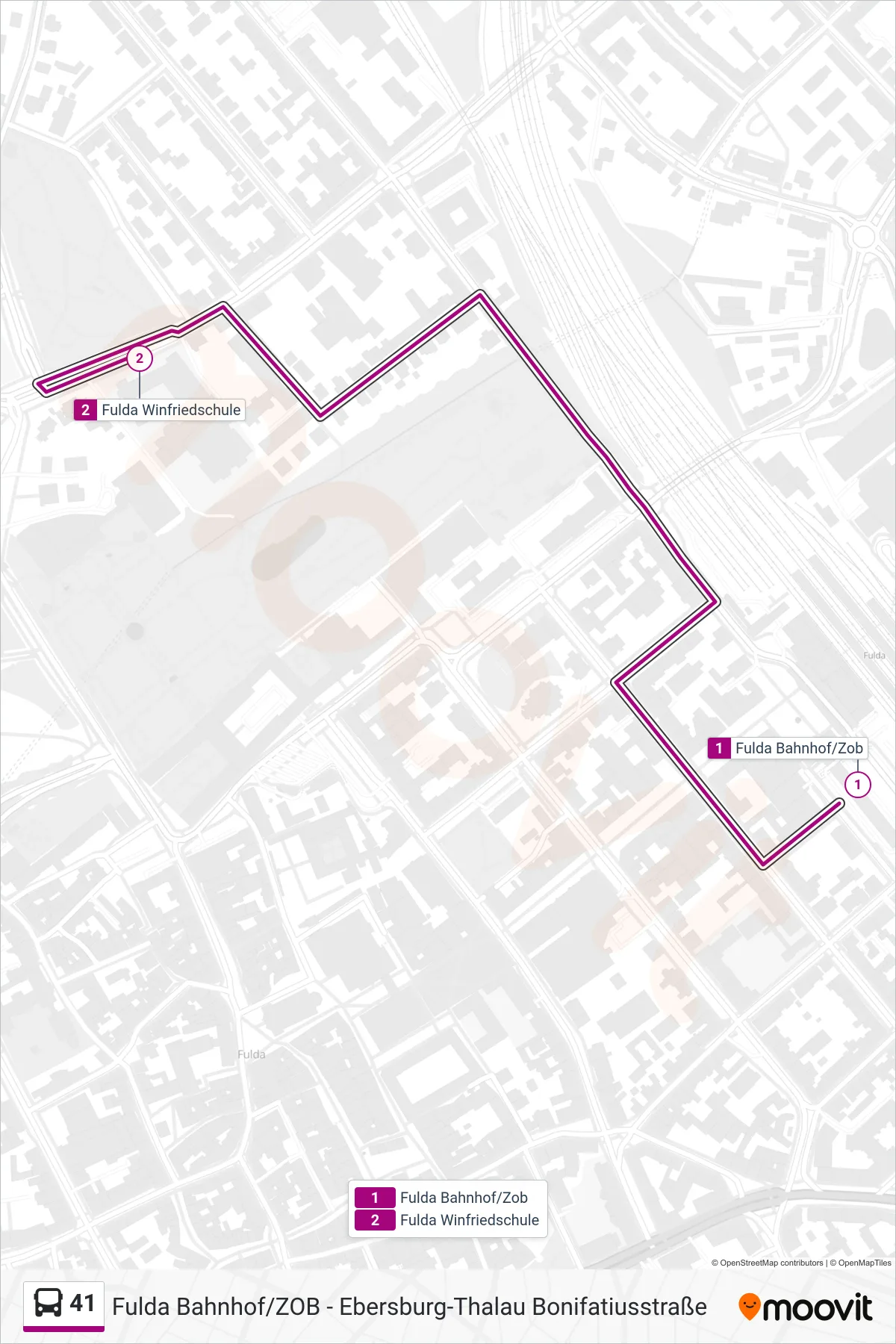 41 bus Line (Fulda Winfriedschule) route and stops on a map