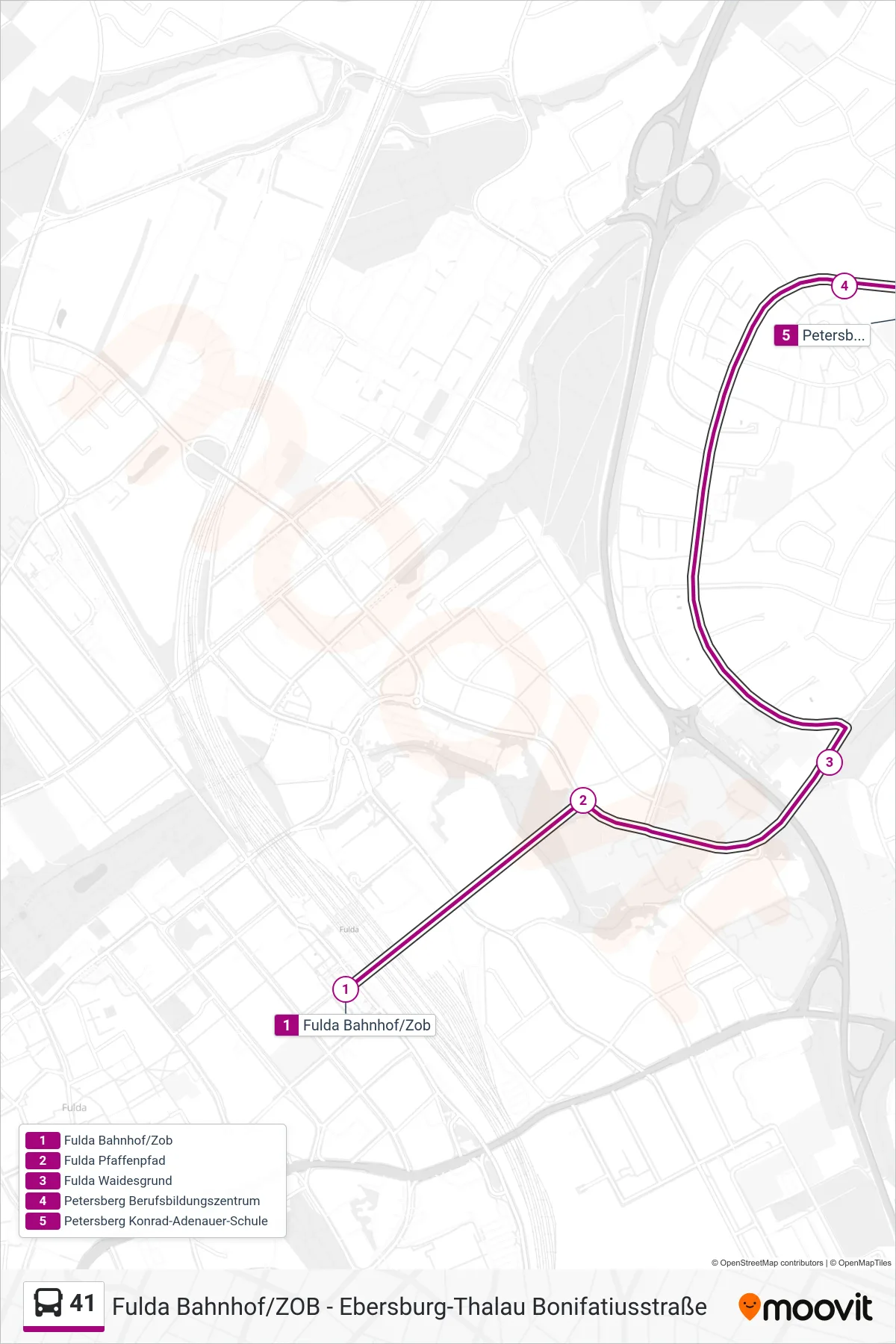41 bus Line (Petersberg Konrad-Adenauer-Schule) route and stops on a map
