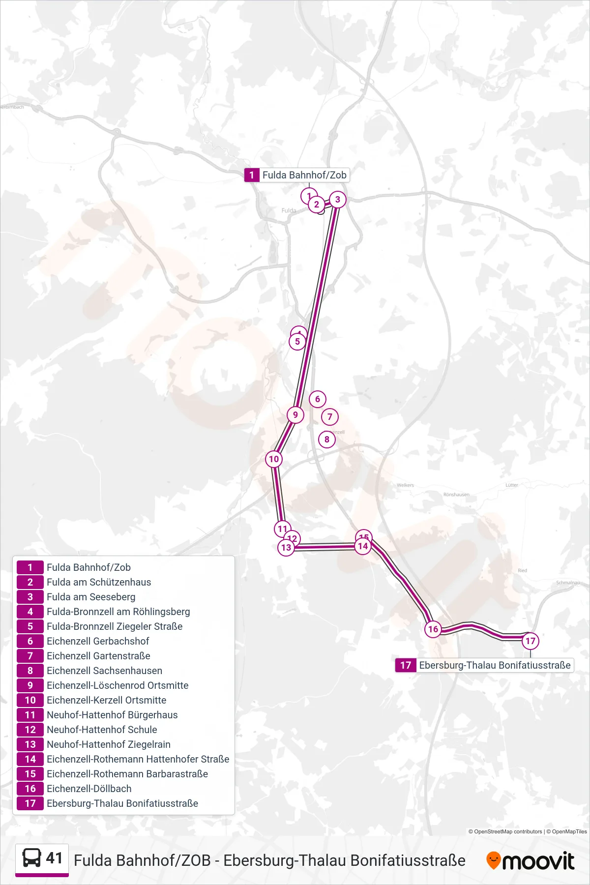 41 bus Line (Ebersburg-Thalau Bonifatiusstraße) route and stops on a map