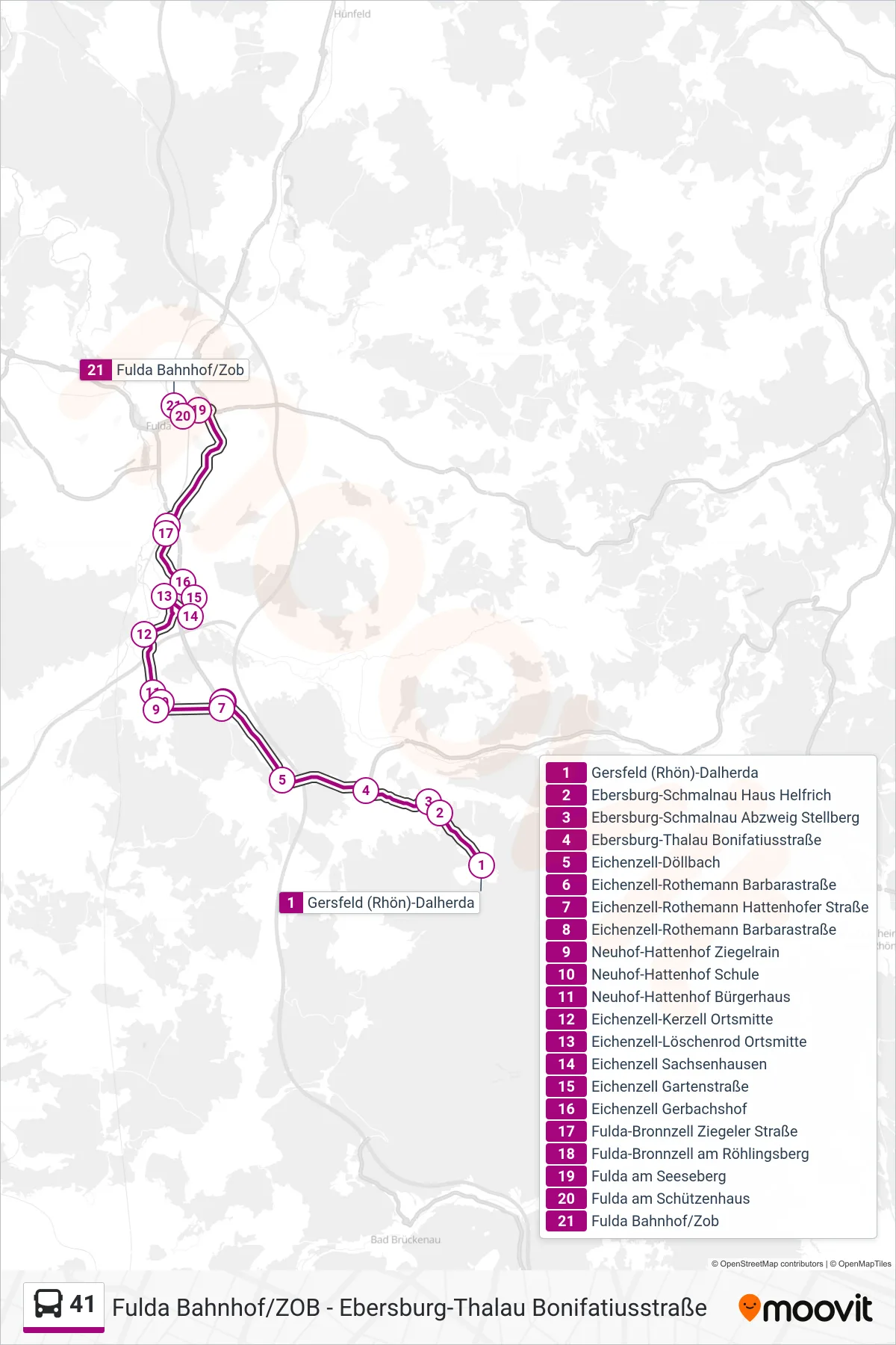 Linie 41 (Bus) Richtung Fulda Bahnhof/Zob: Route und Haltestellen auf der Karte