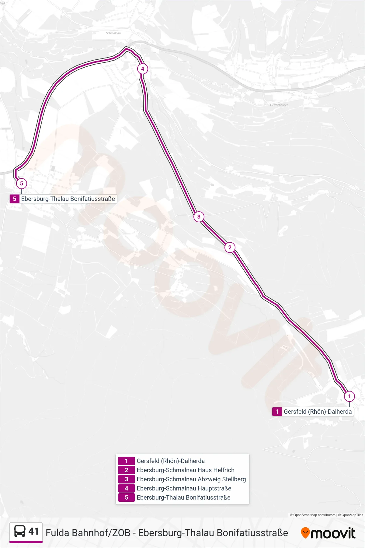 41 bus Line (Ebersburg-Thalau Bonifatiusstraße) route and stops on a map