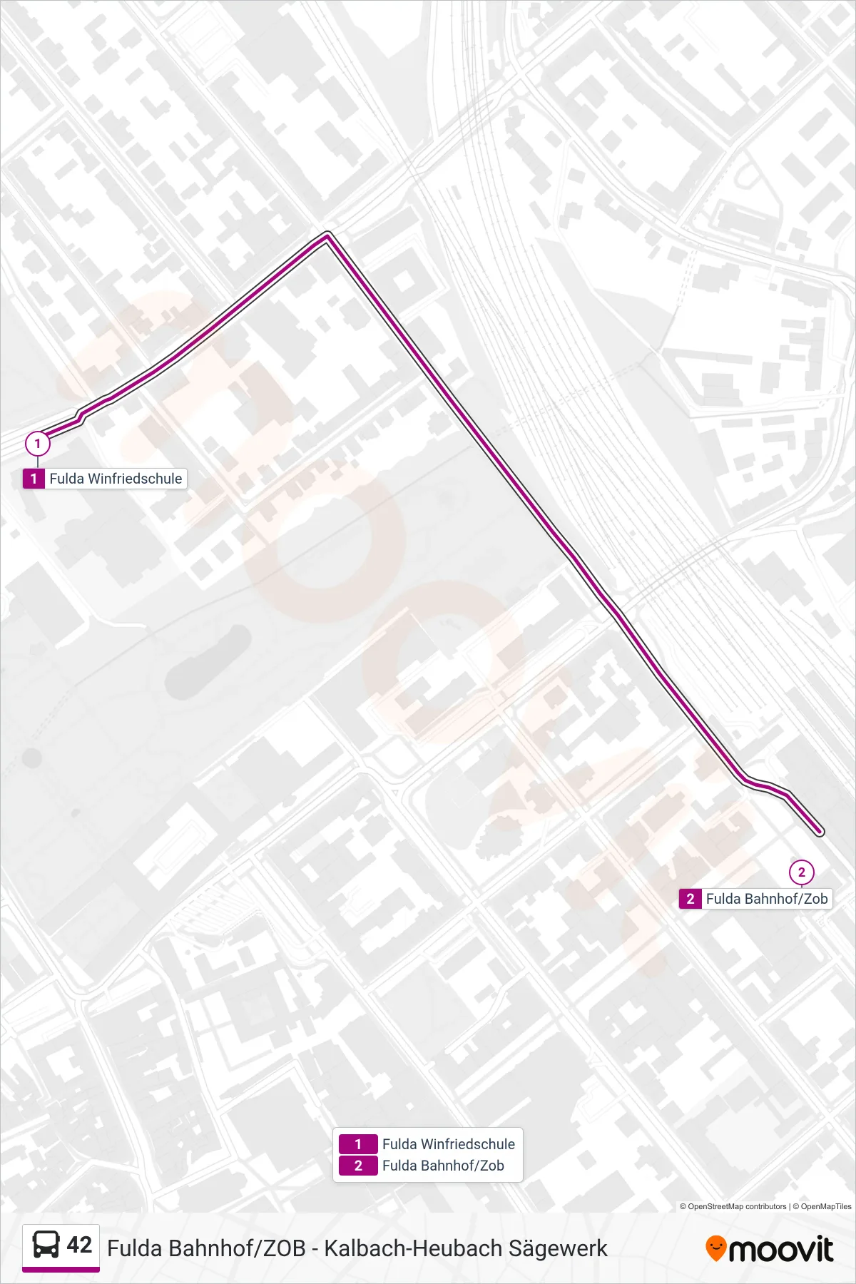 Linie 42 (Bus) Richtung Fulda Bahnhof/Zob: Route und Haltestellen auf der Karte