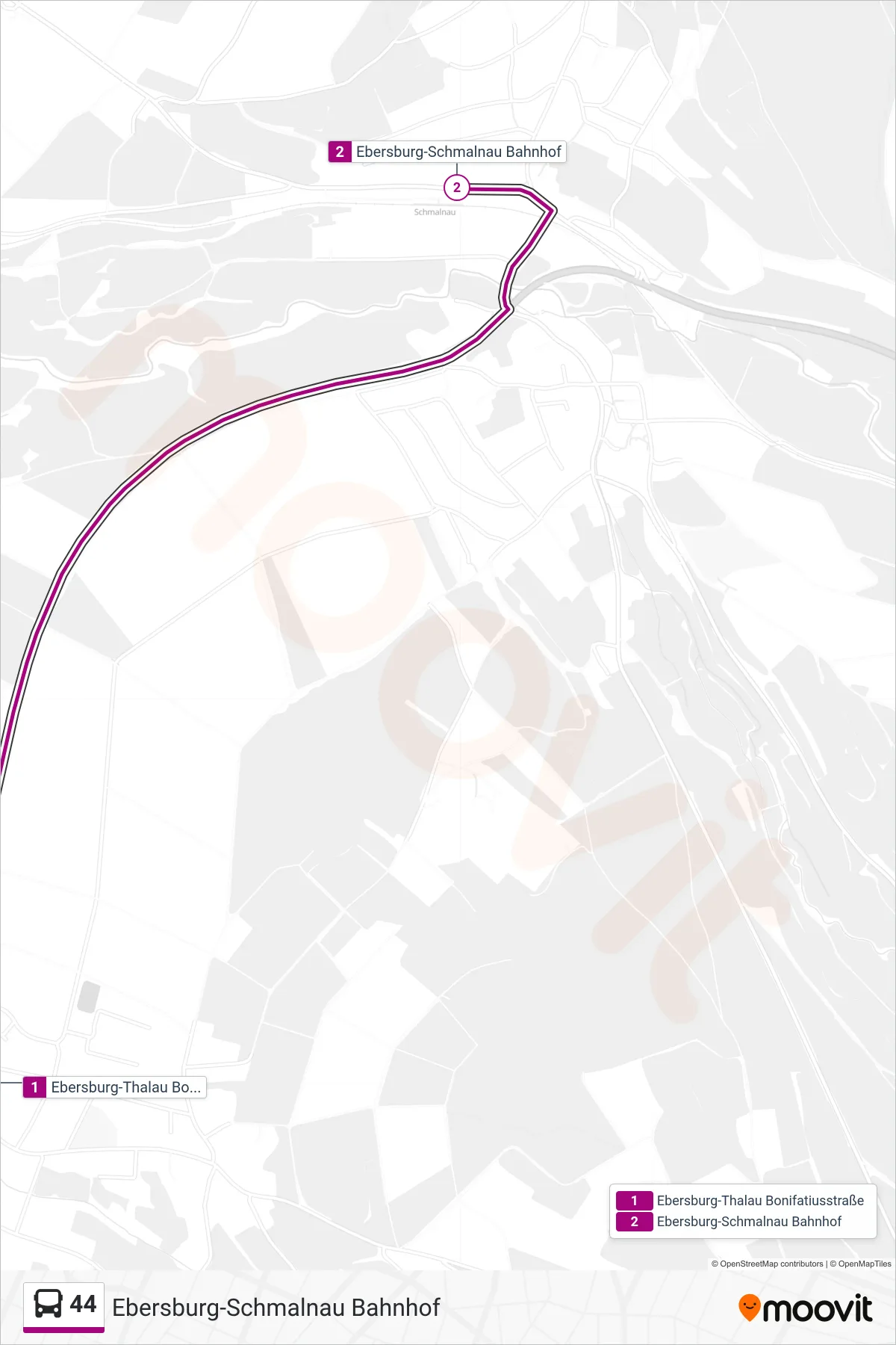 Linie 44 (Bus) Richtung Ebersburg-Schmalnau Bahnhof: Route und Haltestellen auf der Karte