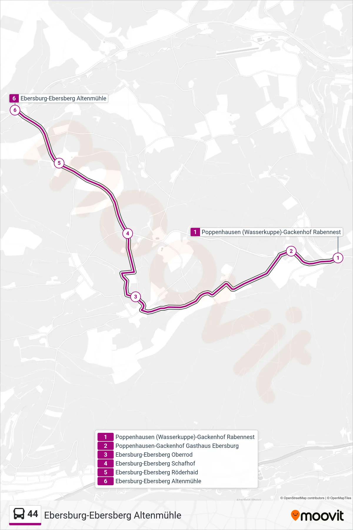 44 bus Line (Ebersburg-Ebersberg Altenmühle) route and stops on a map