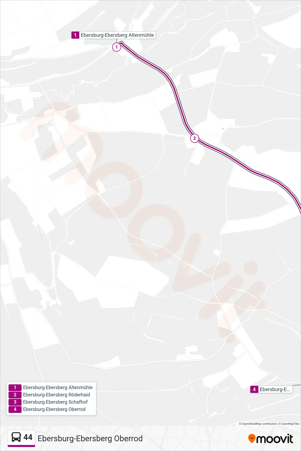 44 bus Line (Ebersburg-Ebersberg Oberrod) route and stops on a map