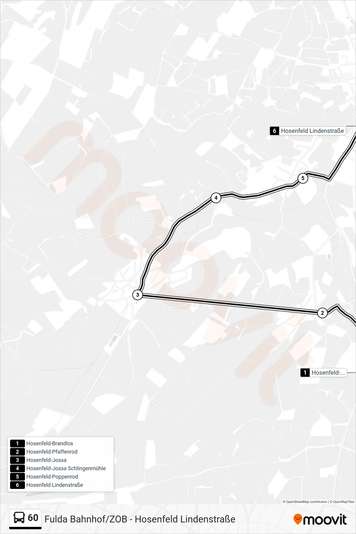 Linie 60 (Bus) Richtung Hosenfeld Lindenstraße: Route und Haltestellen auf der Karte