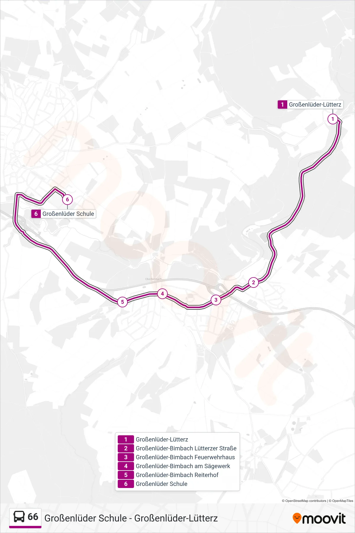 Linie 66 (Bus) Richtung Großenlüder Schule: Route und Haltestellen auf der Karte