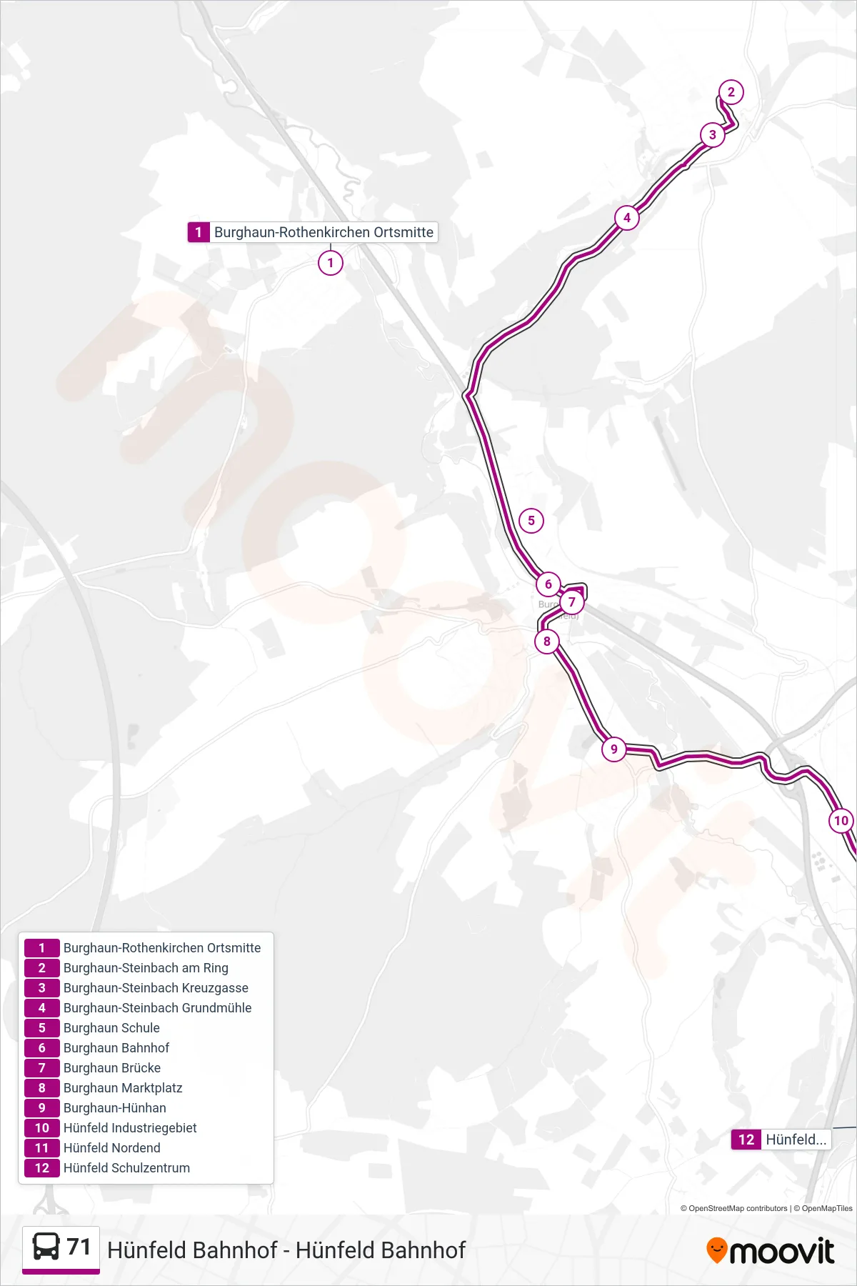 71 bus Line (Hünfeld Schulzentrum) route and stops on a map