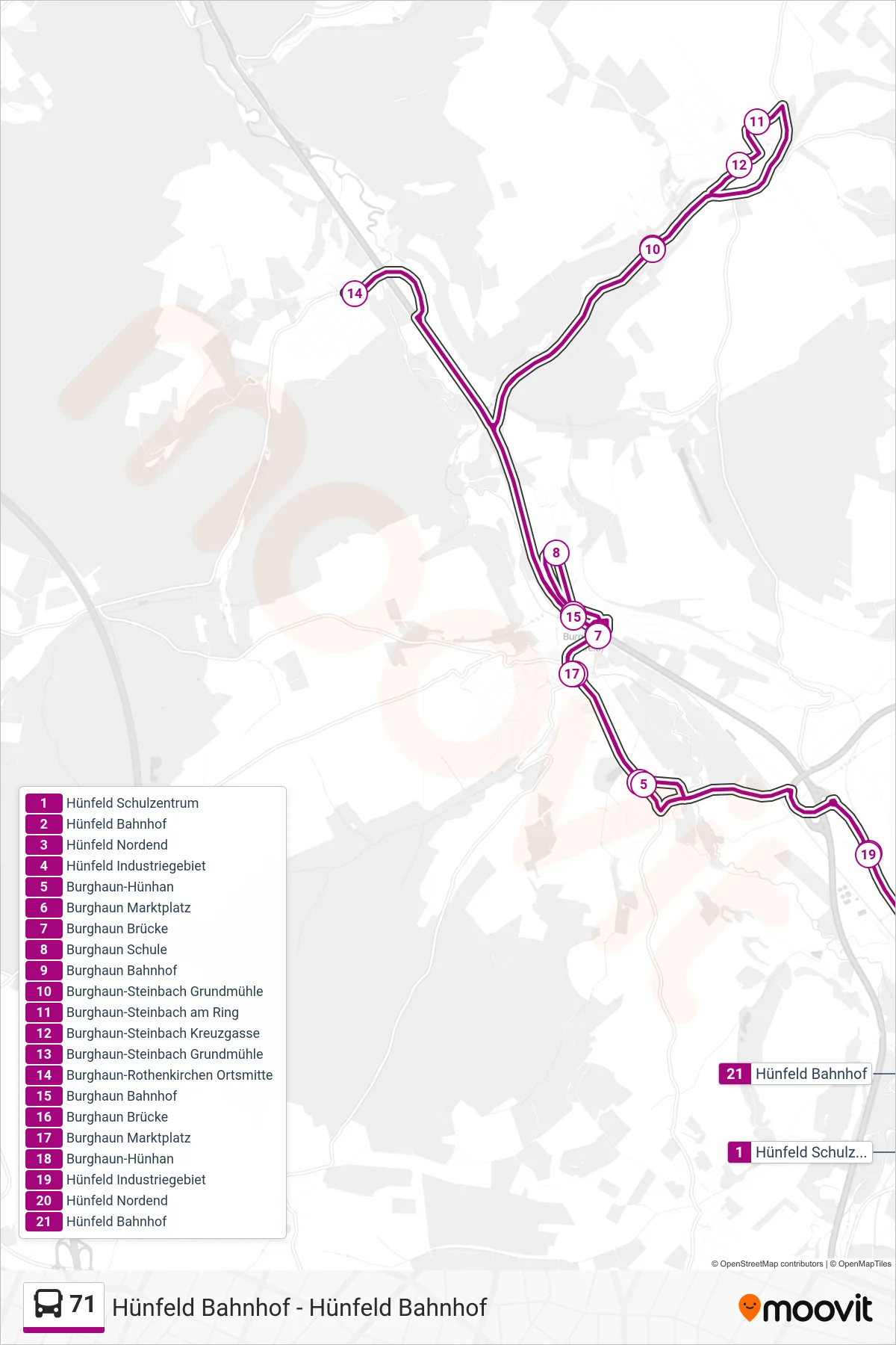 Linie 71 (Bus) Richtung Hünfeld Bahnhof: Route und Haltestellen auf der Karte