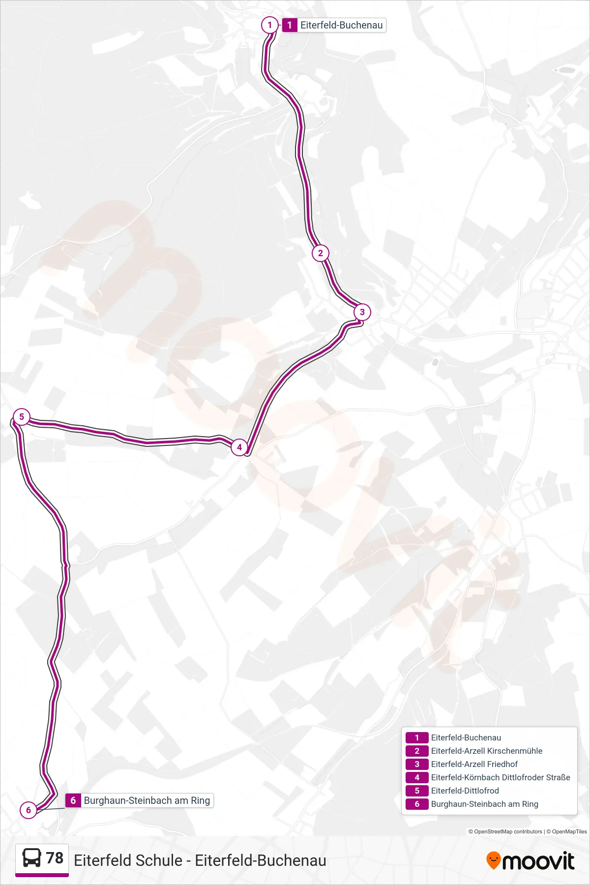 78 bus Line (Burghaun-Steinbach am Ring) route and stops on a map