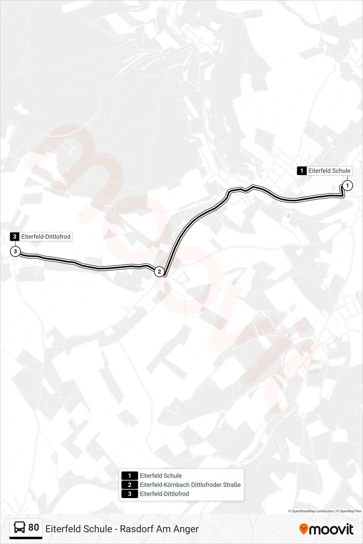 80 bus Line (Eiterfeld-Dittlofrod) route and stops on a map