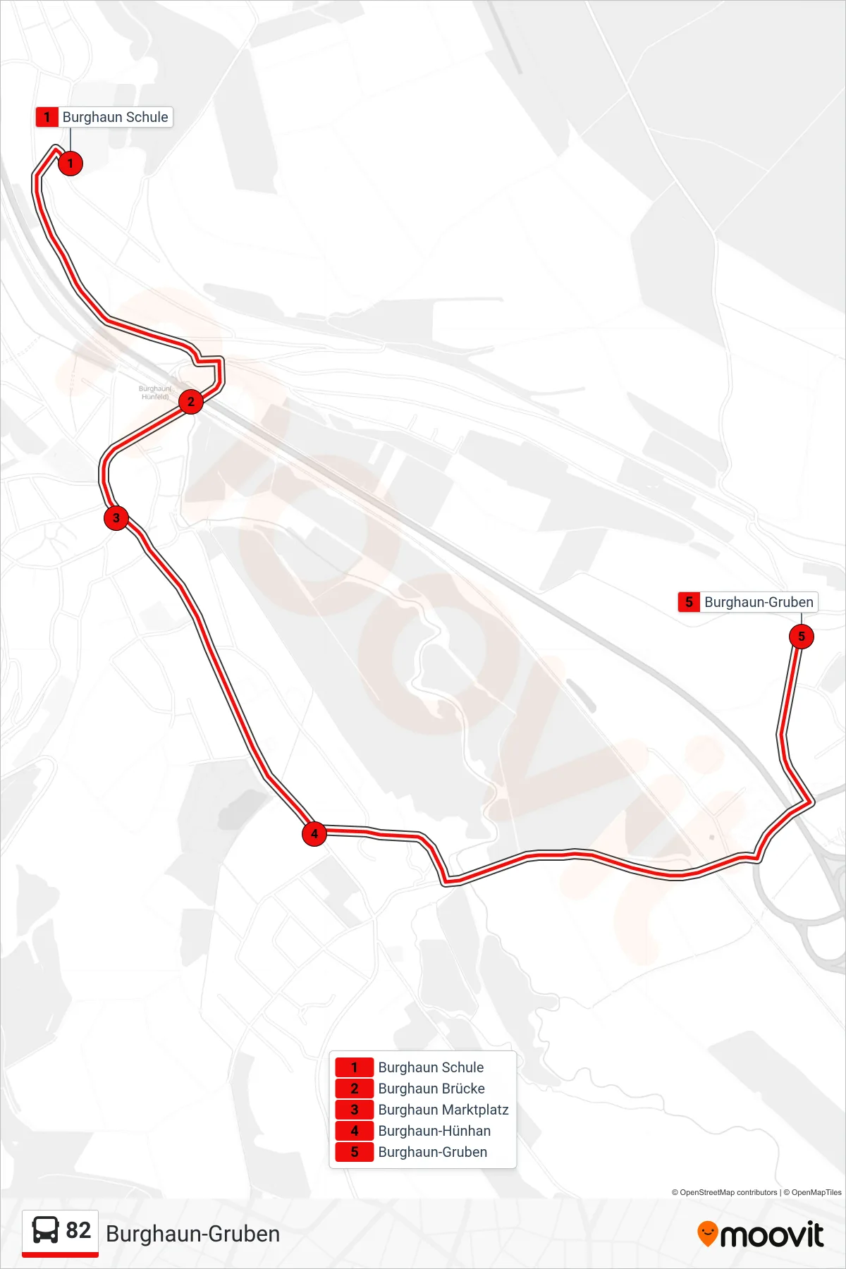 82 bus Line (Burghaun-Gruben) route and stops on a map