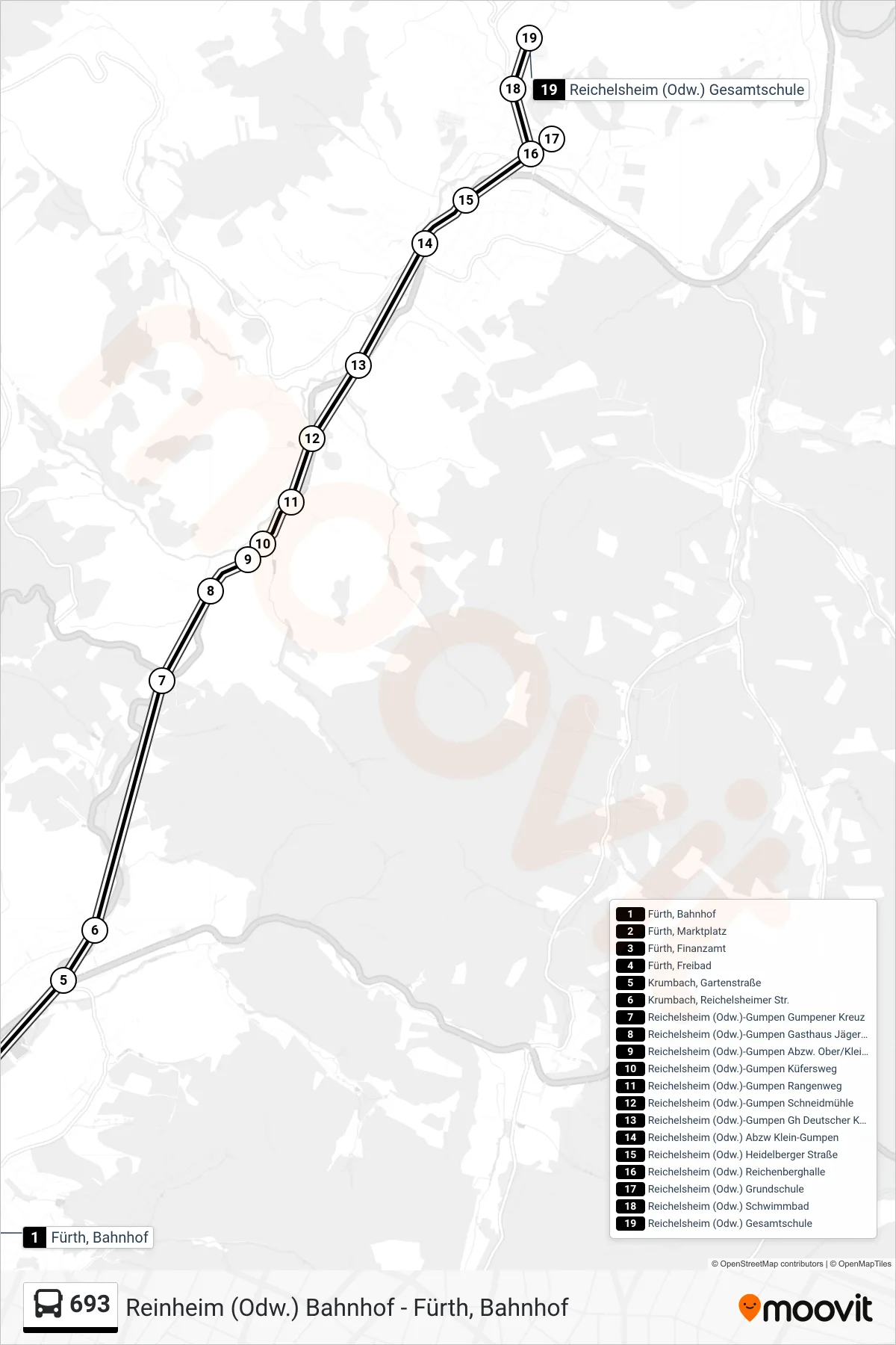 693 bus Line (Reichelsheim (Odw.) Gesamtschule) route and stops on a map