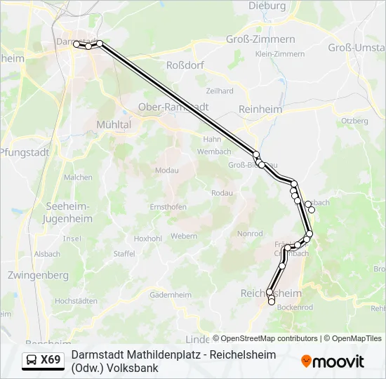 X69 Bus Line Map