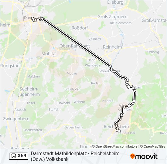 X69 Bus Line Map