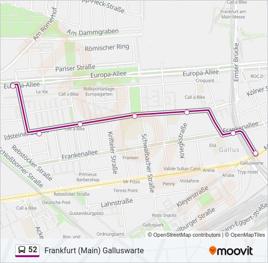 Автобус 52: карта маршрута