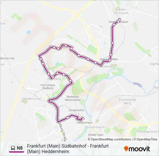 N8 Bus Line Map