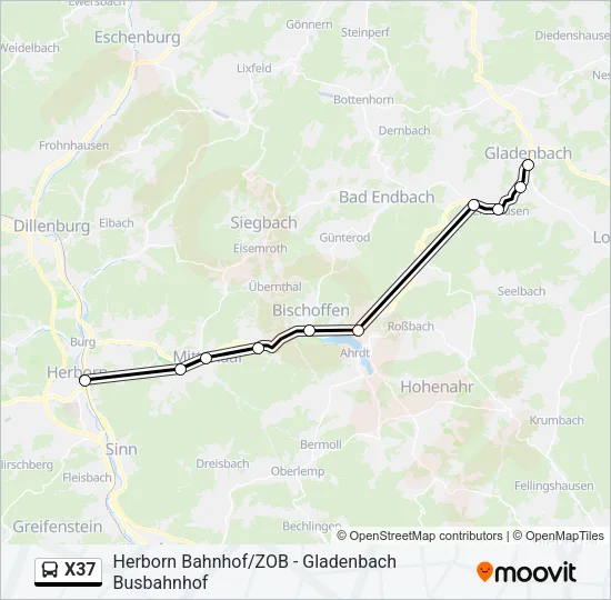 X37 Bus Line Map