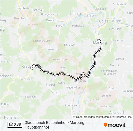 X38 Bus Line Map