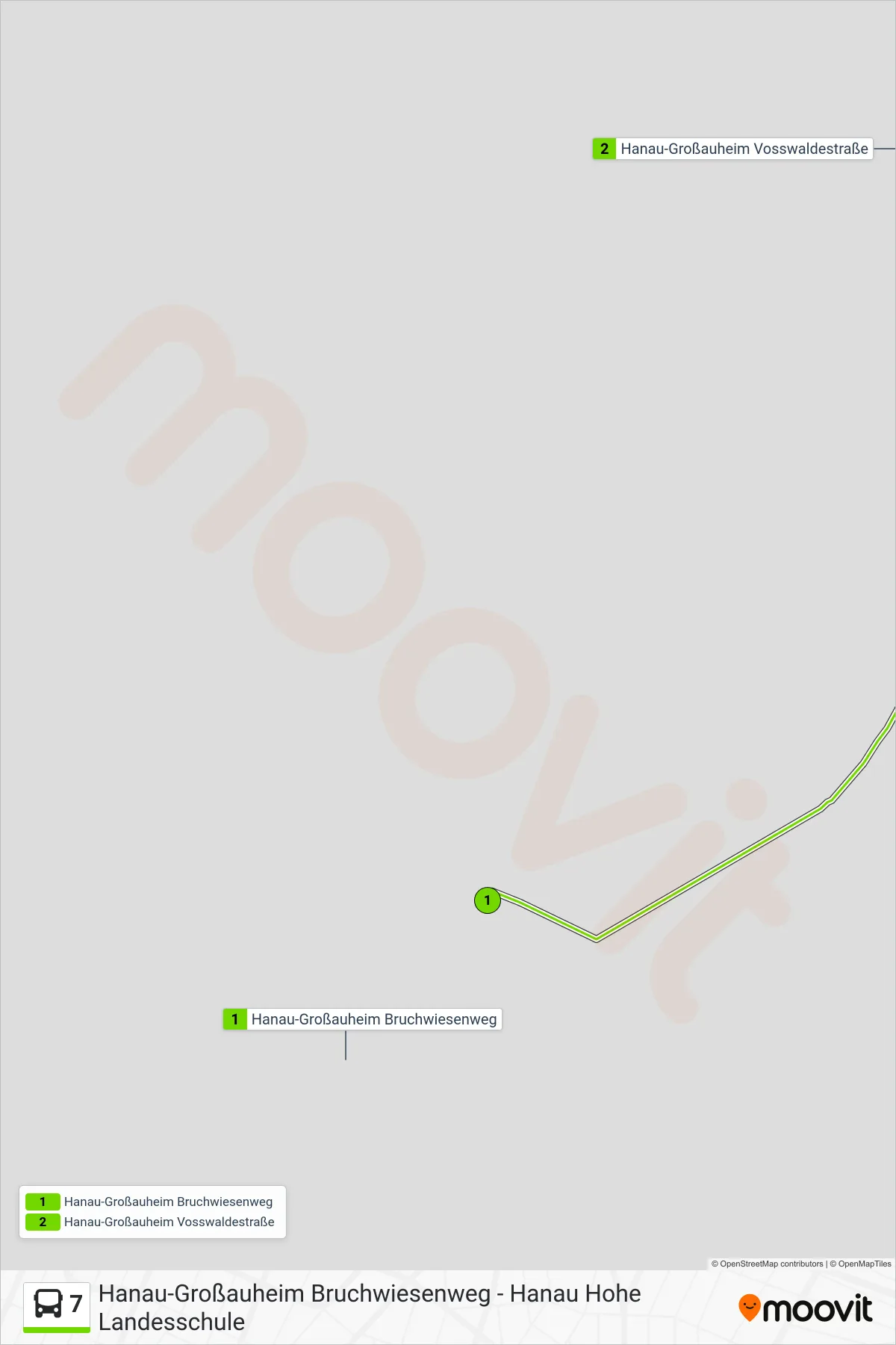 7 bus Line (Hanau-Großauheim Vosswaldestraße) route and stops on a map