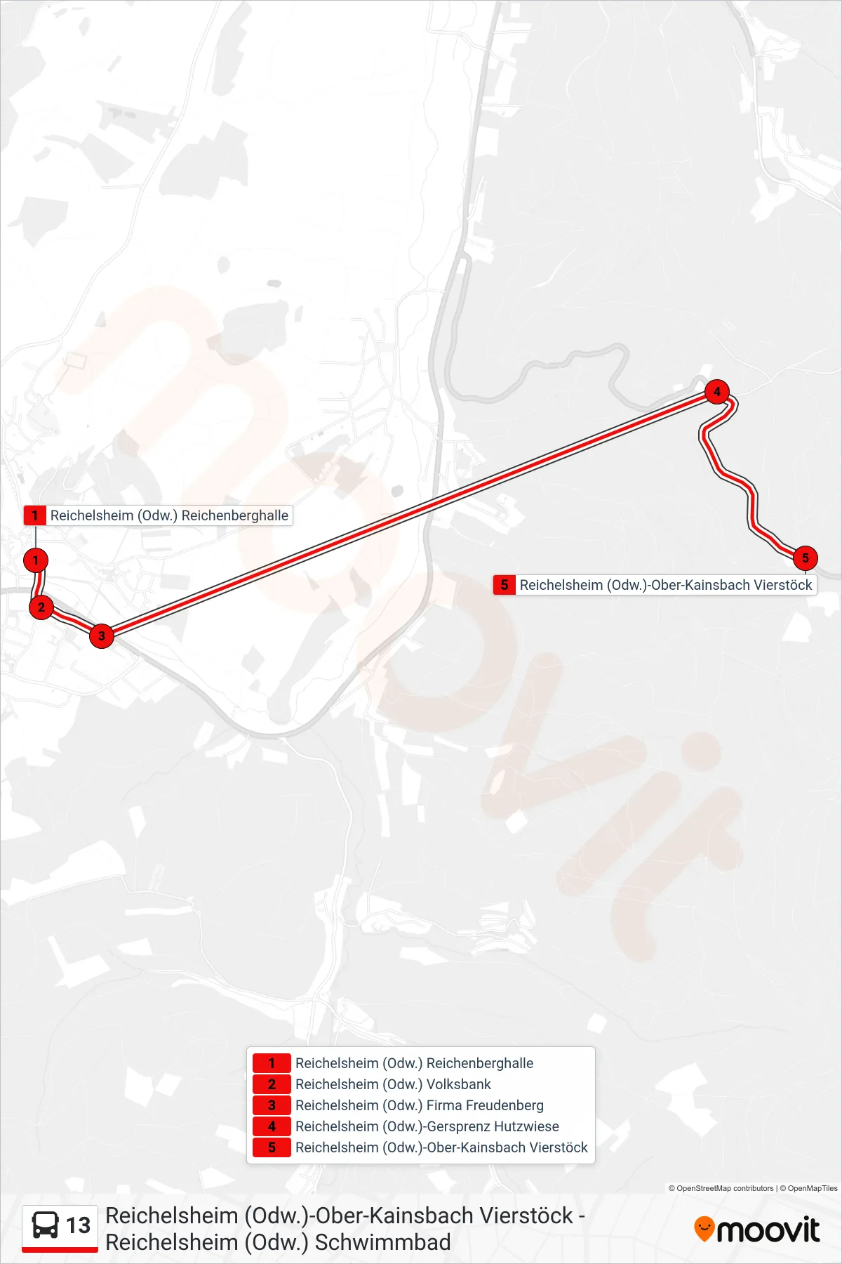 Linie 13 (Bus) Richtung Hutzwiese/Vierstöck: Route und Haltestellen auf der Karte