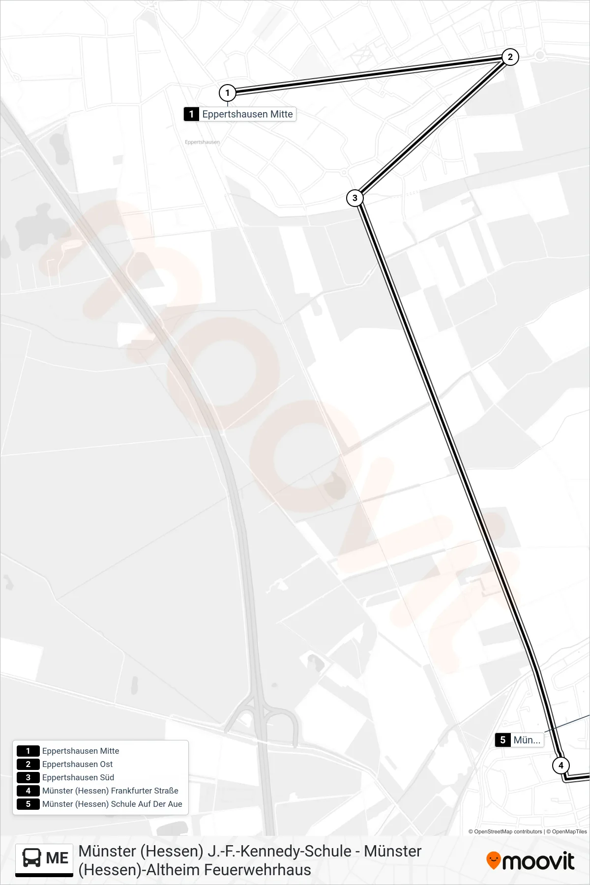 Linie ME (Bus) Richtung Münster (Hessen) Schule Auf Der Aue: Route und Haltestellen auf der Karte