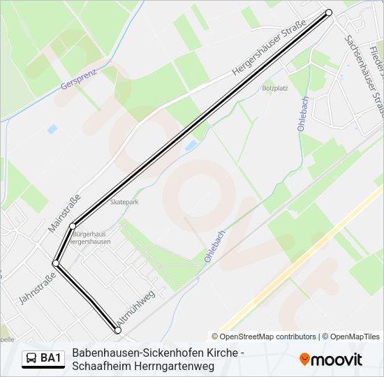 Автобус BA1: карта маршрута