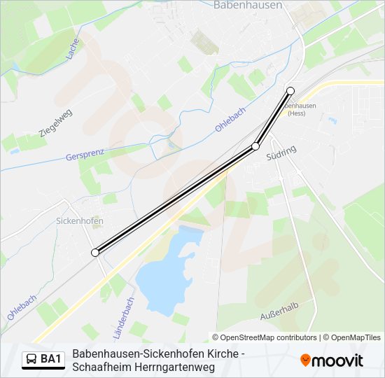 Автобус BA1: карта маршрута