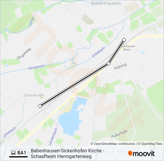 Автобус BA1: карта маршрута