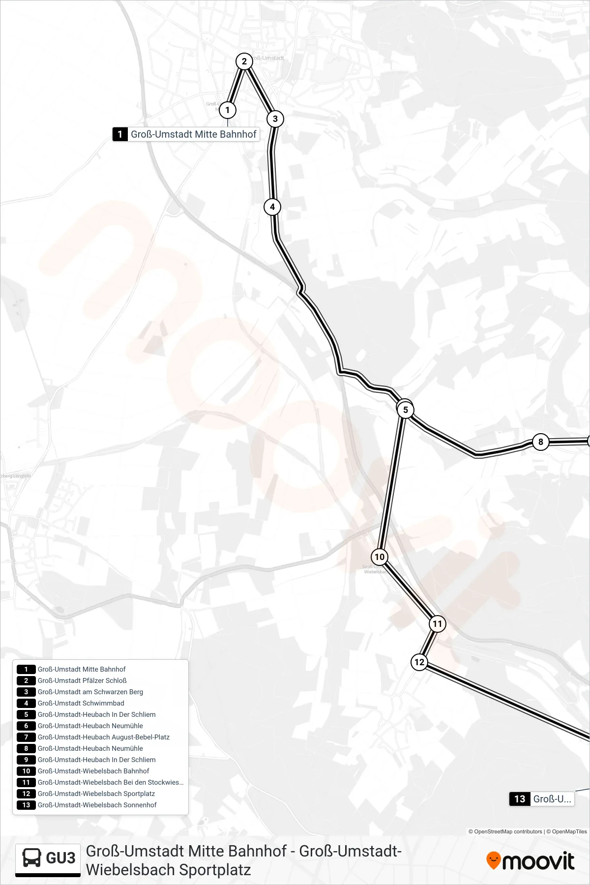 Linie GU3 (Bus) Richtung Groß-Umstadt-Wiebelsbach Sonnenhof: Route und Haltestellen auf der Karte