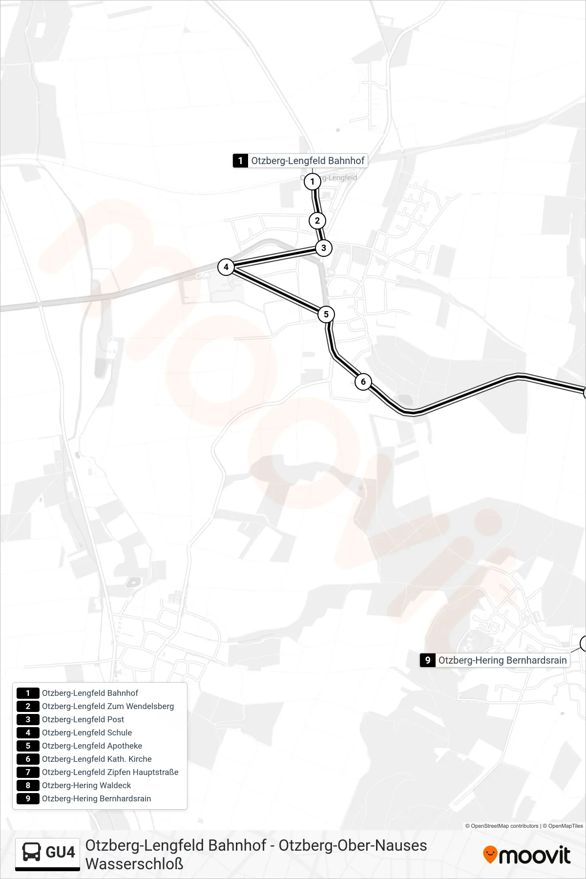 GU4 bus Line (Otzberg-Hering Bernhardsrain) route and stops on a map