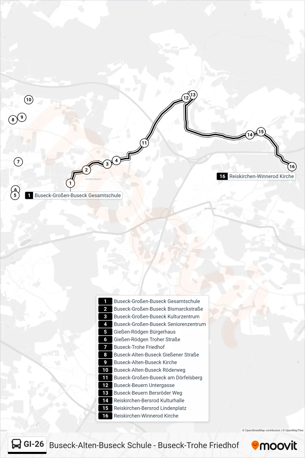 GI-26 bus Line (Reiskirchen-Winnerod Kirche) route and stops on a map