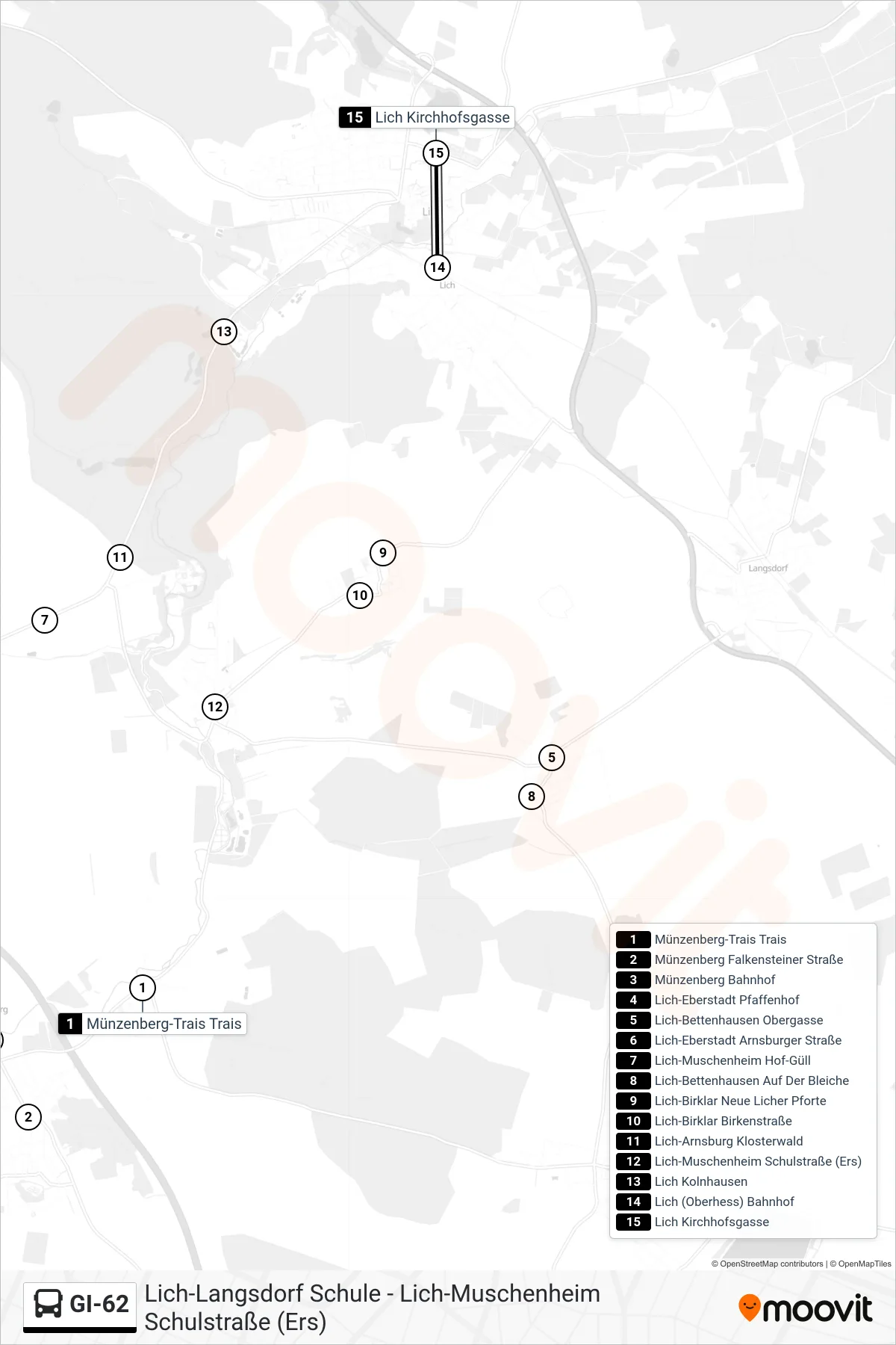 Linie GI-62 (Bus) Richtung Lich Kirchhofsgasse: Route und Haltestellen auf der Karte