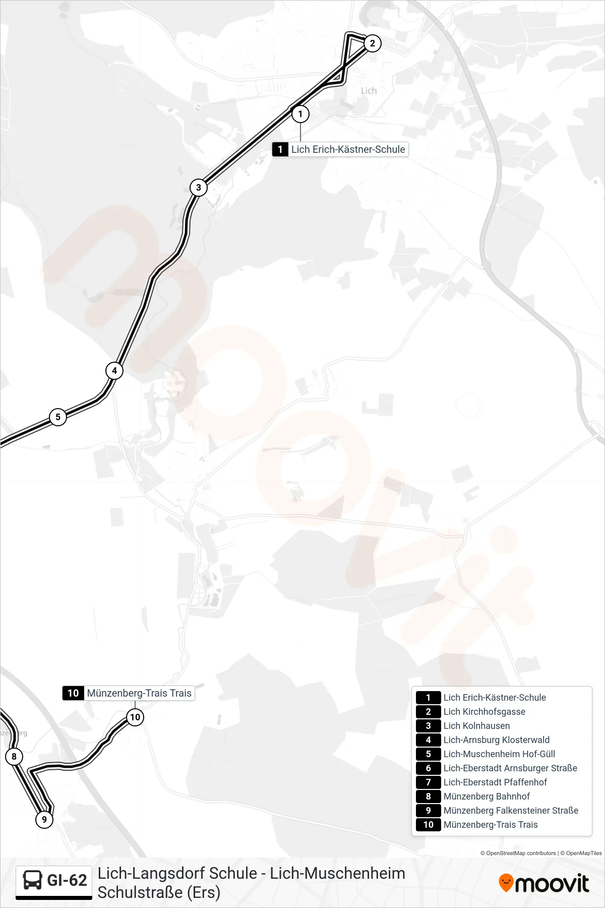 GI-62 bus Line (Münzenberg-Trais Trais) route and stops on a map
