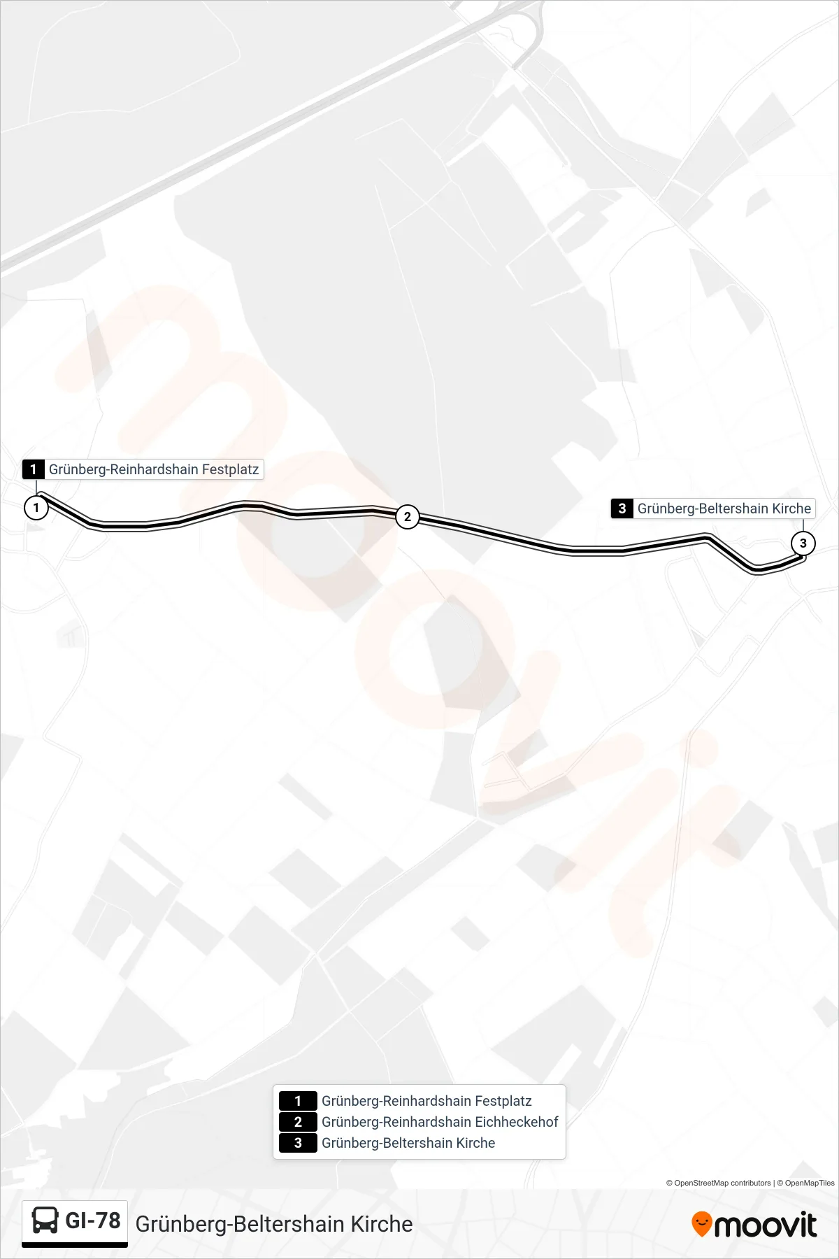 Linie GI-78 (Bus) Richtung Grünberg-Beltershain Kirche: Route und Haltestellen auf der Karte