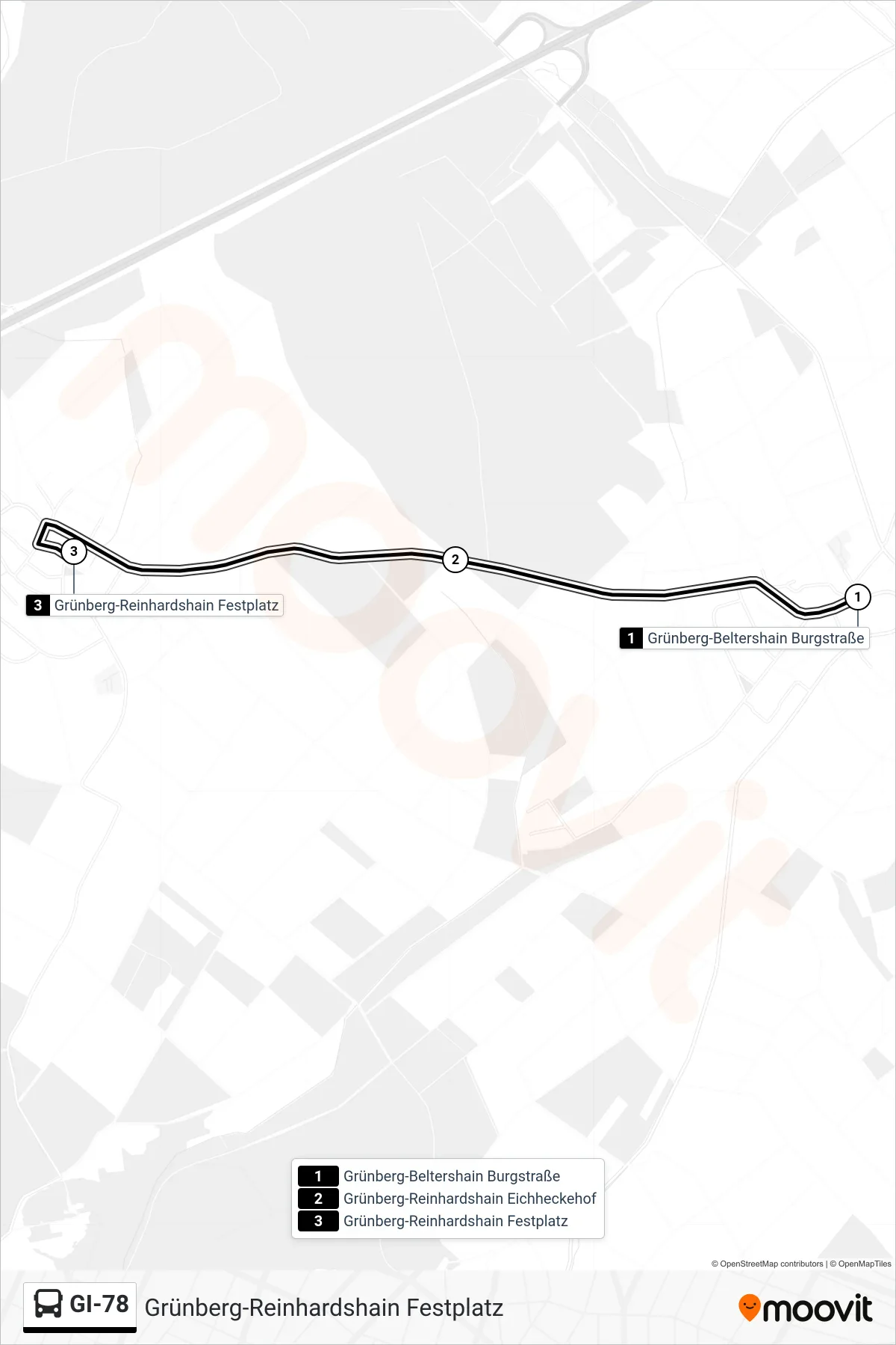 GI-78 bus Line (Grünberg-Reinhardshain Festplatz) route and stops on a map