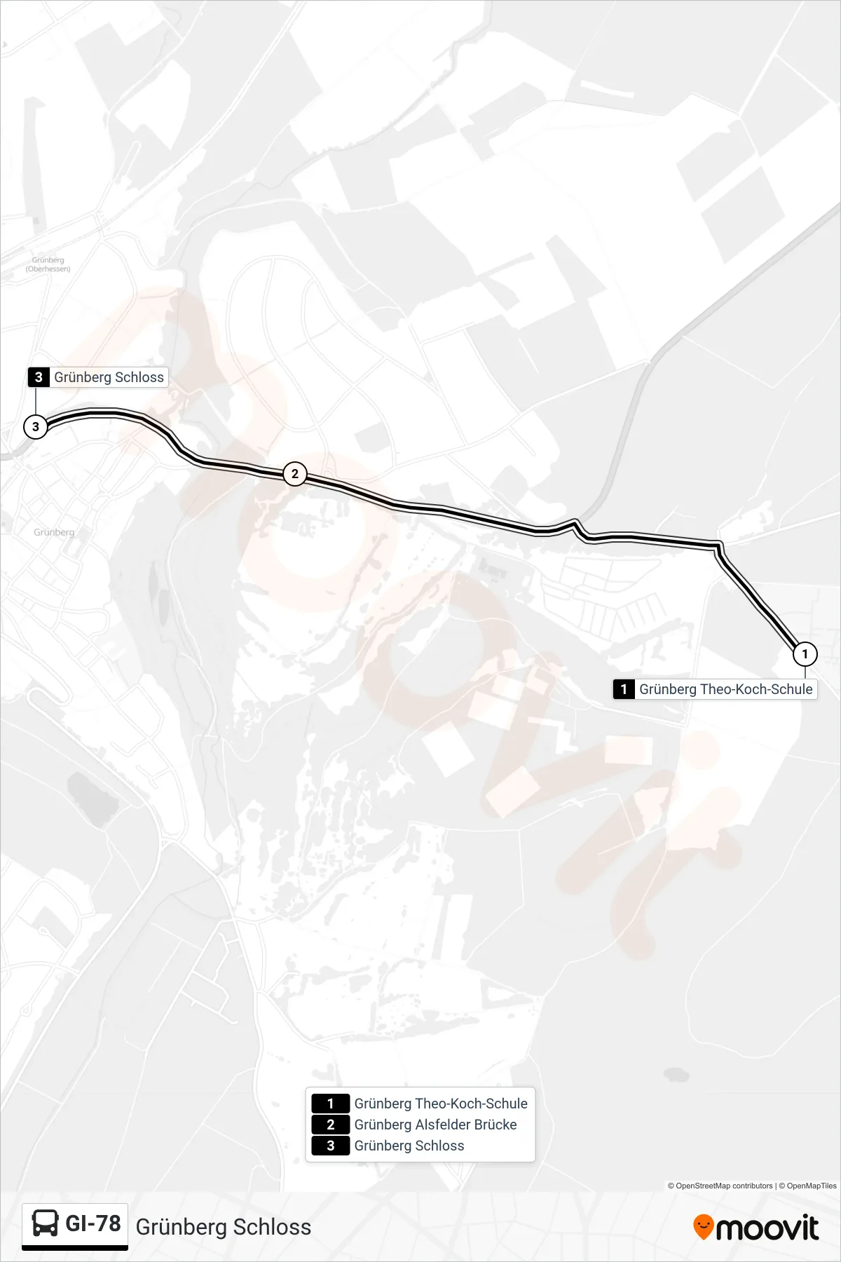GI-78 bus Line (Grünberg Schloss) route and stops on a map
