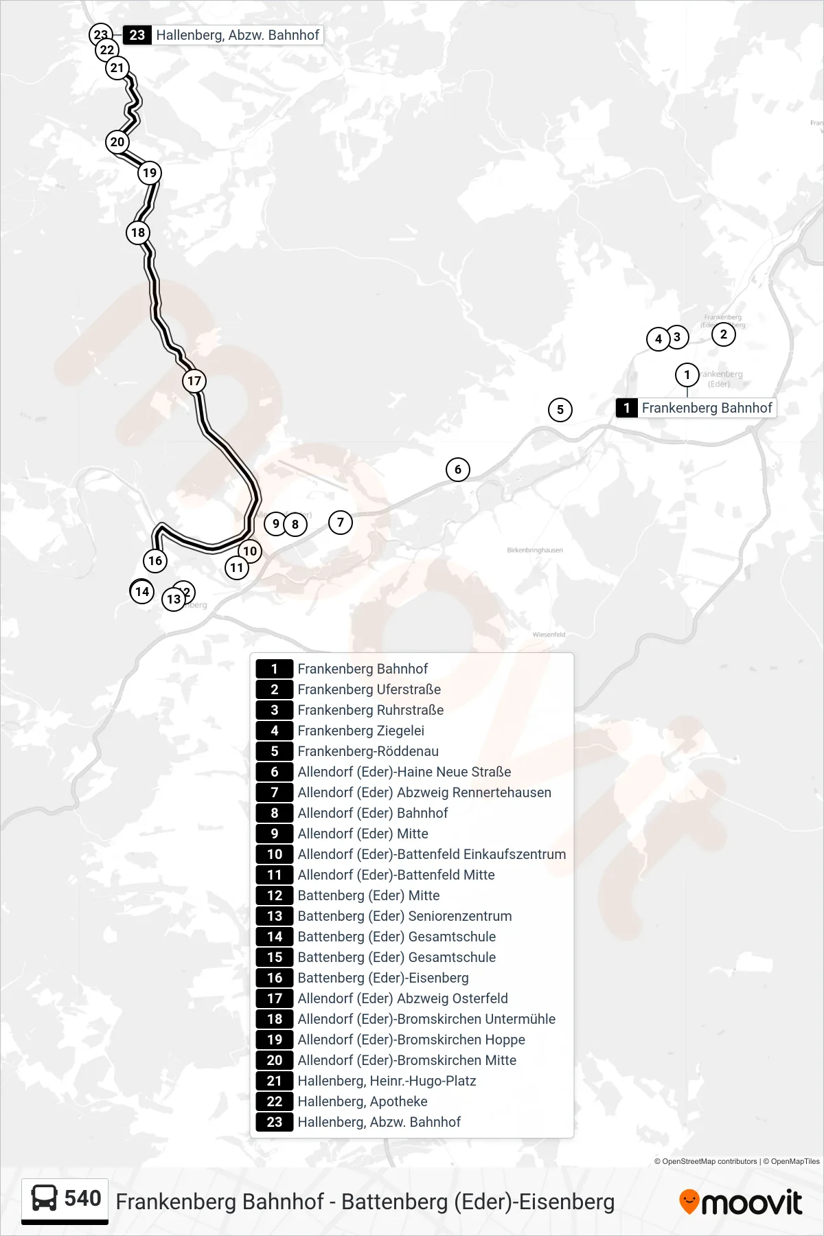 540 bus Line (Hallenberg) route and stops on a map
