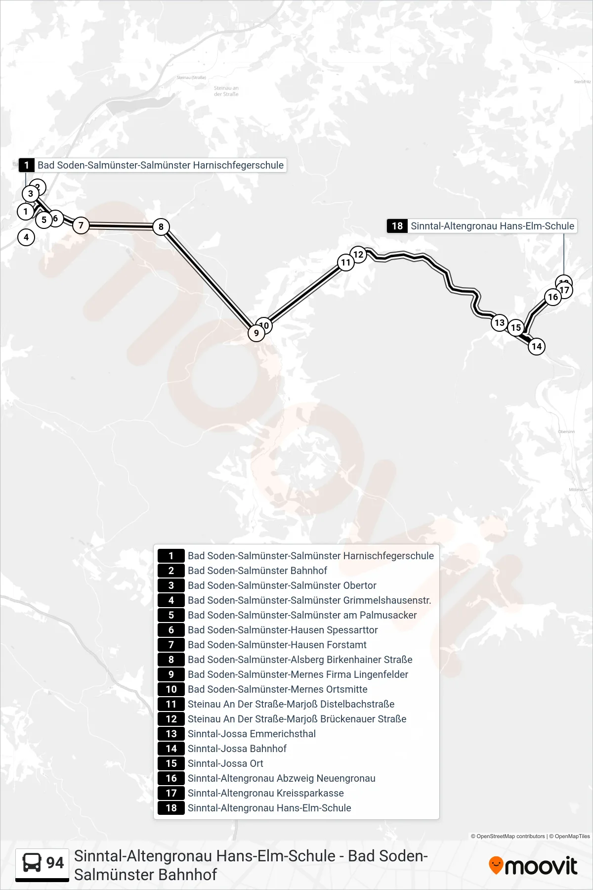 94 bus Line (Altengronau) route and stops on a map