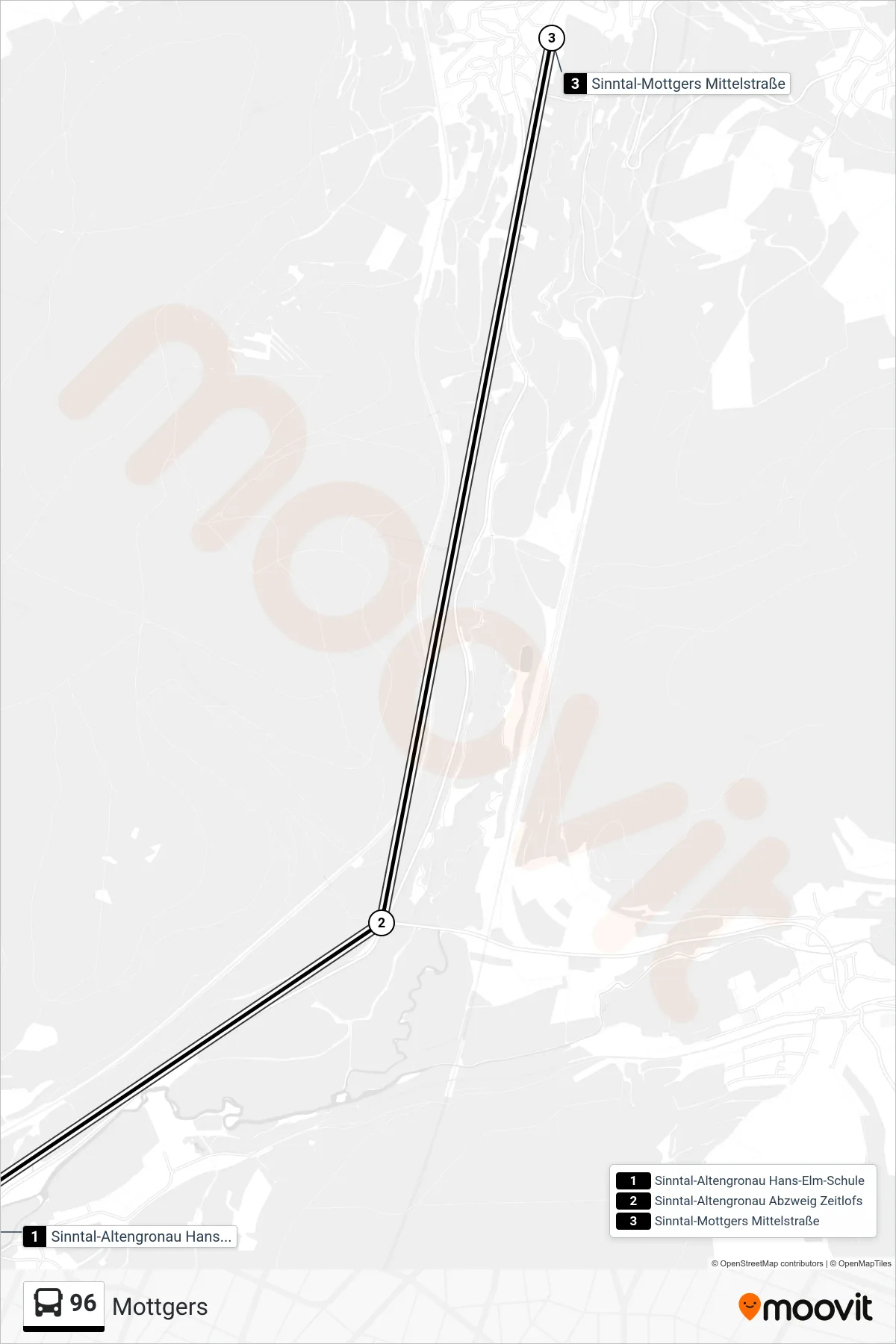 96 bus Line (Mottgers) route and stops on a map